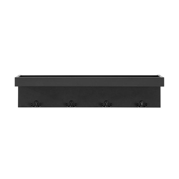 Wall Mounted Entryway Coat Rack with Decorative Ledge Shelf and Hooks - Black