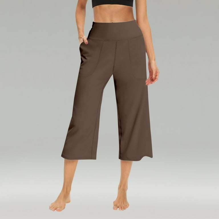 TYGHBN Womens Casual Wide Yoga Leg Capris High Waist Exercise Capris Pants  Wide Soft Pajama Pockets Sweatpants Pants for Women Casual Fall Tan Dress  Pants for Women Business Casual up Pants for