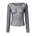 thumbnail image 4 of Lace Undershirt For Women Fashionable Bead Round Neck Long Sleeved Womens Shirts Tank,Black,S, 4 of 5