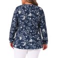 thumbnail image 3 of Blusas de mujer de talla grande con estampado floral, cuello cuadrado, de manga larga, túnica plisada, elegantes y casuales, 3X, azul marino, 3 of 5