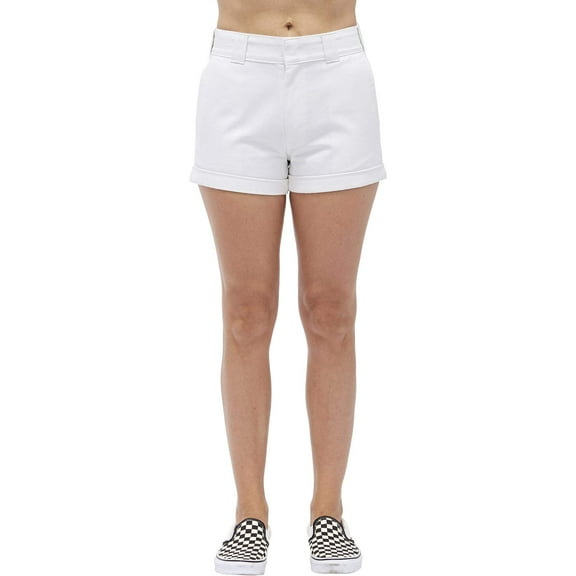 Dickies Girl's High Rise Cuffed Work Short (White, Size: 11 / 30)