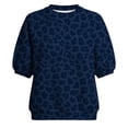 thumbnail image 4 of Kcolen Women Leopard Print Raglan Puff Half Sleeve Pullover Top, Loose Crew Neck Casual Sweatshirt for Fall Layering Top, 4 of 5