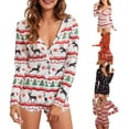 thumbnail image 6 of KelaJuan Women Christmas Printed Pattern Pajama, V-neck Long Sleeve Bodycon Playsuit, Red/ Wine Red/ Navy/ Black, 6 of 6