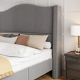 thumbnail image 6 of Merluxy Platform Bed Frame Tall Headboard Upholstered Bed with Velvet Nailhead Trim Arched Wingback,Queen,Light Grey, 6 of 8