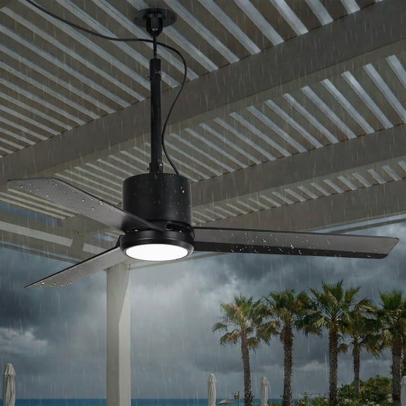 Parrot Uncle 42" IP65 Waterproof Plug-in Outdoor Ceiling Fan with Light and Remote, Black Propeller Ceiling Fan for Patio