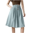 thumbnail image 5 of Utoimkio Women's Light Blue Culotte Shorts,High Waisted Cropped Wide Leg Trousers with Ruffled Waist and Buttons, 5 of 6