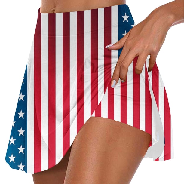 Faldas de Verano para las Mujeres Impresión Hoja Plisado Tenis Atlético Elástico Pantalones Cortos, Falso Dos Piezas Pantalones Falda para Diario