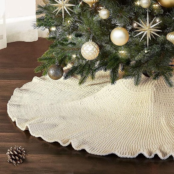 Ruffle Knitted Christmas Skirt Chunky Knitted Christmas Tree Collar with Drawstring Closure