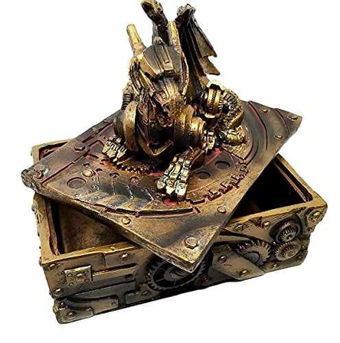 Bronzed Resin Skull Bowl Jewelry Box Collectible Figurine 