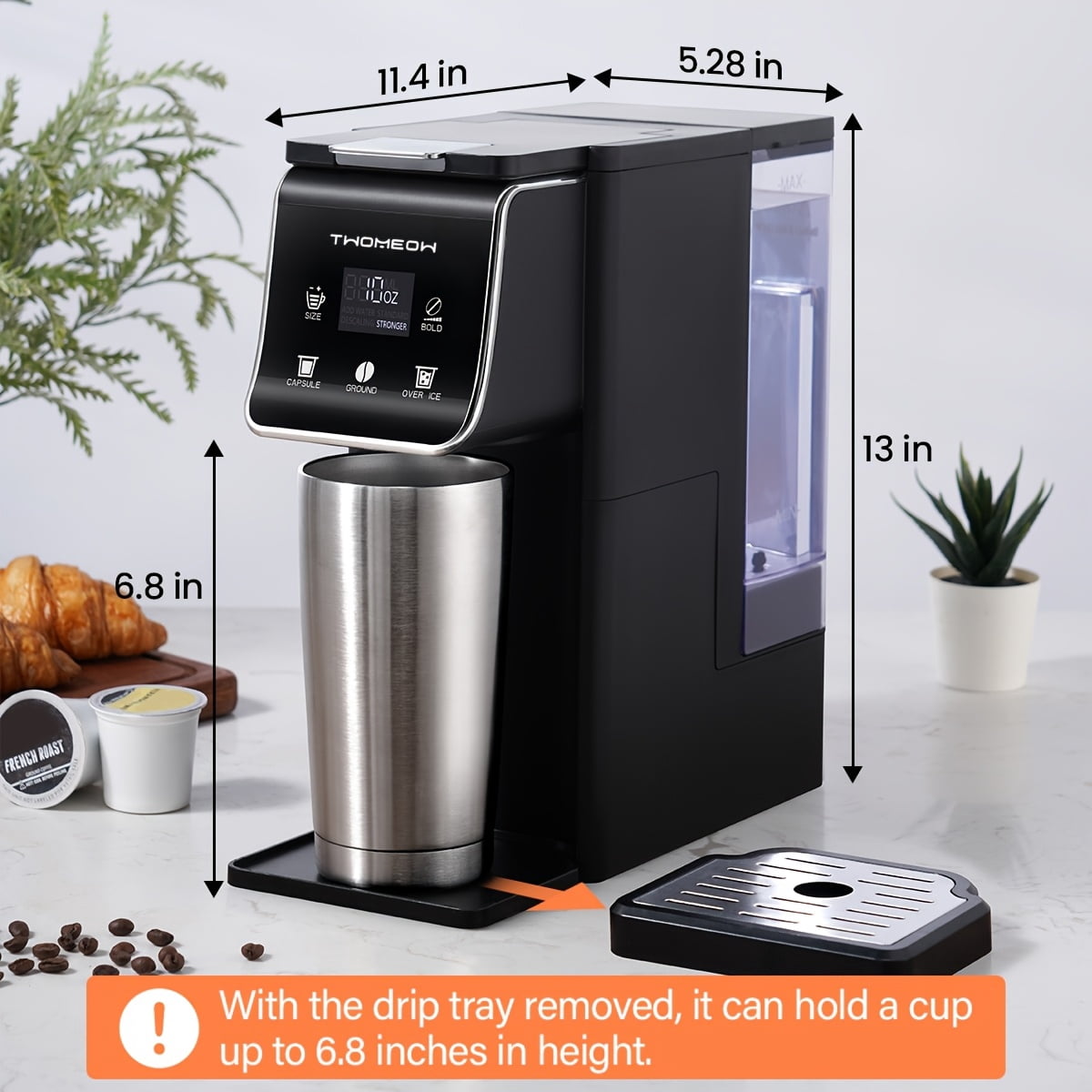 Fanruina single serve coffee maker supports both K cup pods and ground coffee with bold brew setting