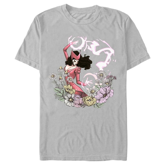 Men's Marvel Floral Scarlet Witch  Graphic Tee Silver Large
