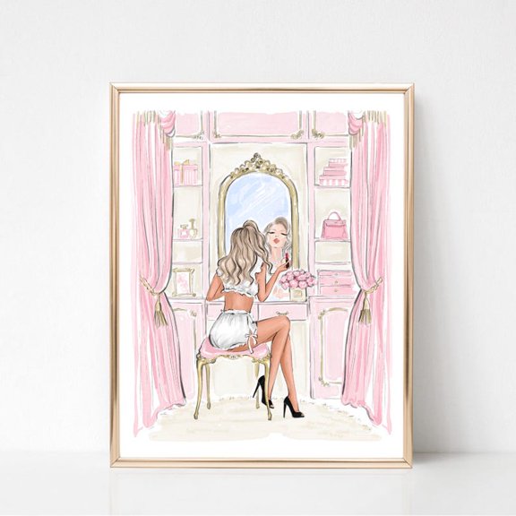 Glamorous Fashion Illustration, Custom Makeup Room Wall Art, Chic Dressing Table Decor, Matte Canvas Stretched, Posters for Room Bedroom Living Room Bathroom Wall Decor, Posters & Art Prints, Gift.