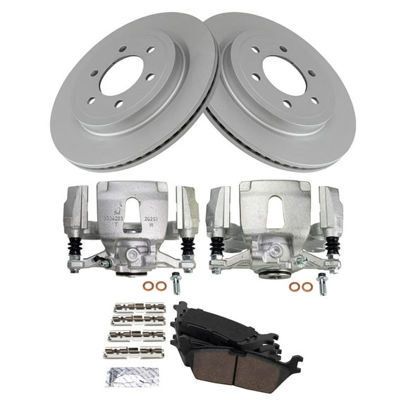 TRQ Rear Brake Pad & Rotor Kit Brake Caliper Brake Pads Brake Rotor Ceramic Premium G-Coated Fits Select 2018 Ford F-150