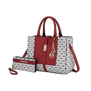 MKF Collection Yuliana Women's Satchel Bag with Wallet, Vegan Leather Circular M Print Handbag Purse for Work by Mia K - Red