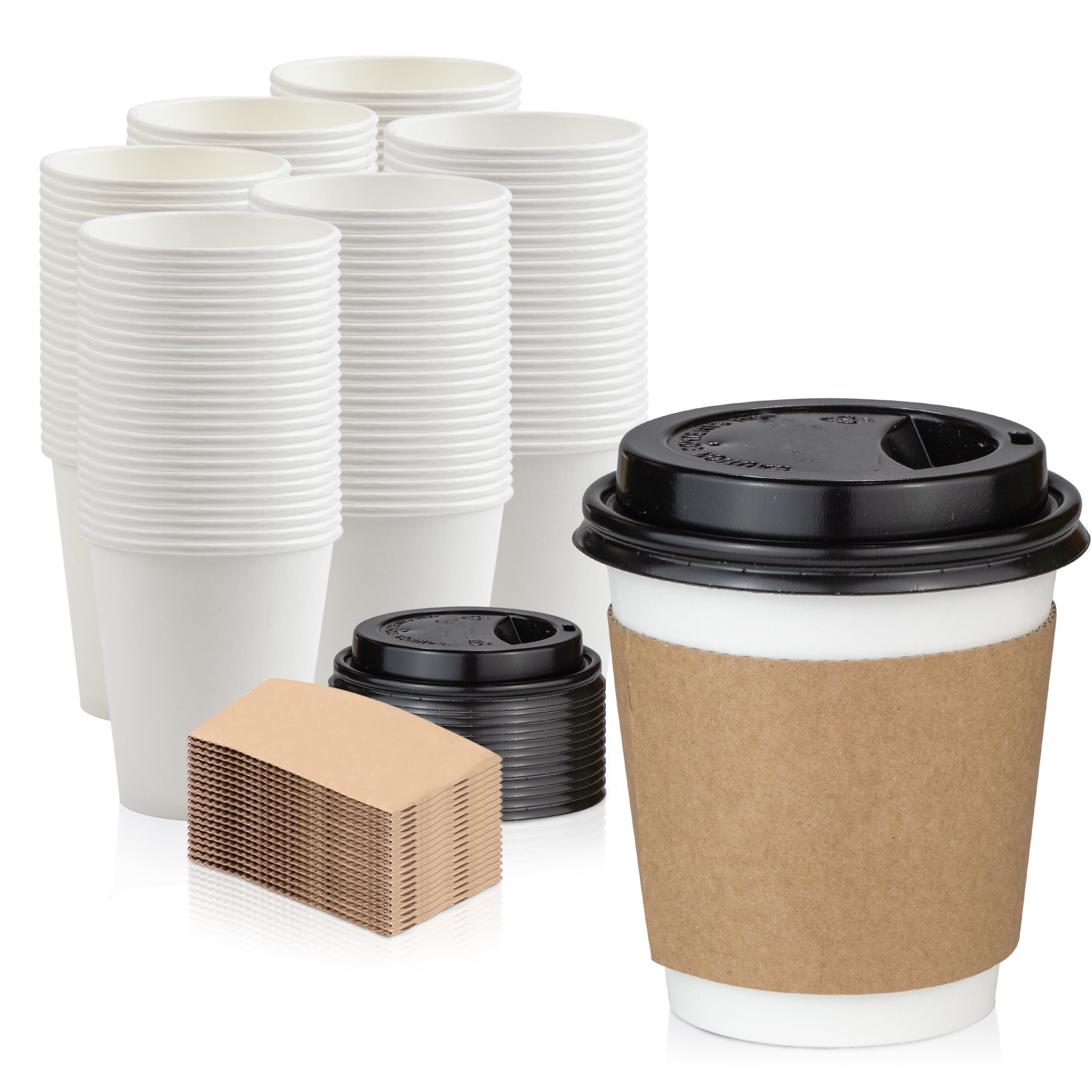500 Pack 10 Oz Poly Paper Disposable Hot Tea Coffee Cups with Dome Black Lids 