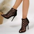 thumbnail image 3 of Fesfesfes Black Shoes Womens Plus Size Hollow Round Head Dazzling Rhinestone Heels 7.5(40), 3 of 9