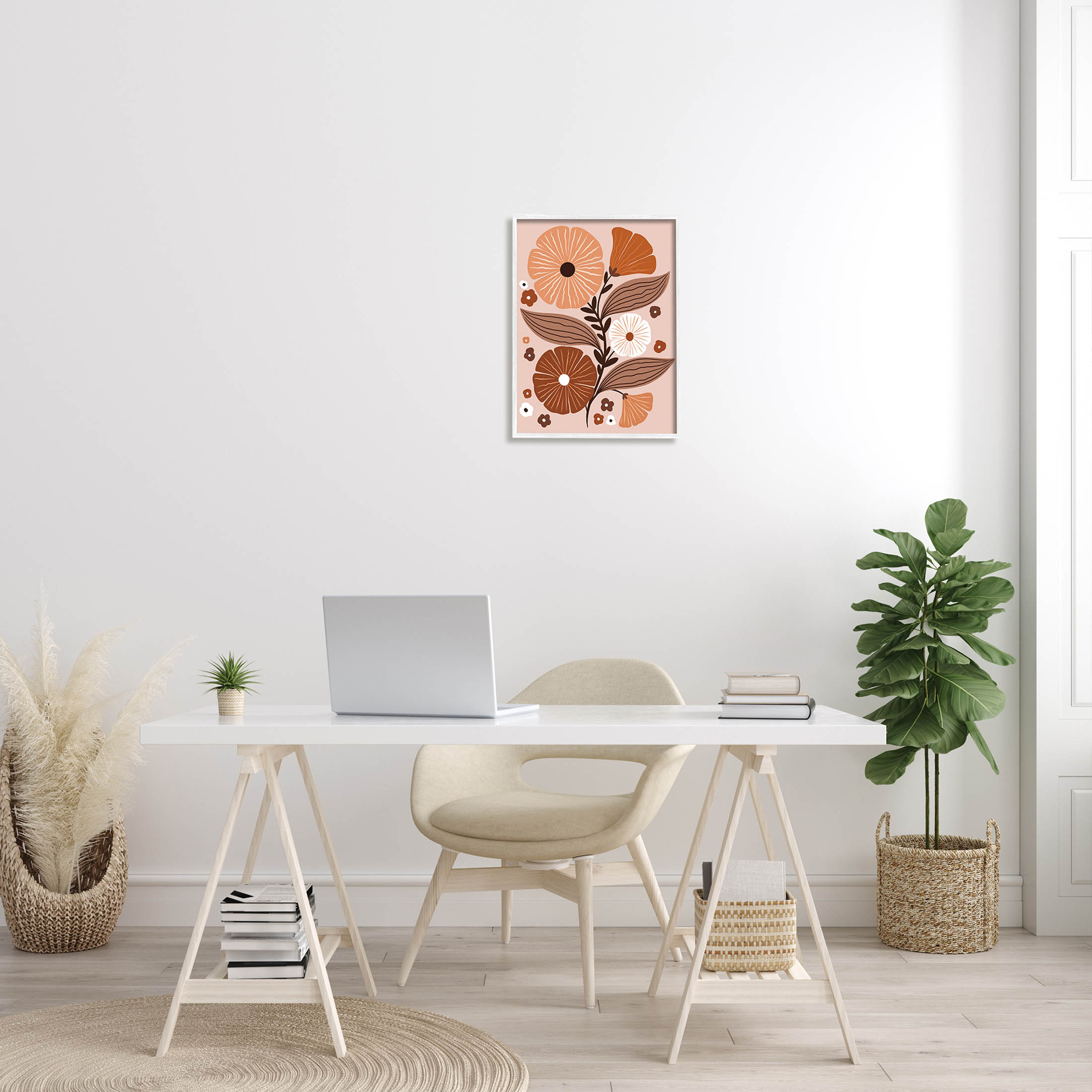 Neutral Tones Flower Shapes Botanical & Floral Graphic Art White Framed Art Print Wall Art