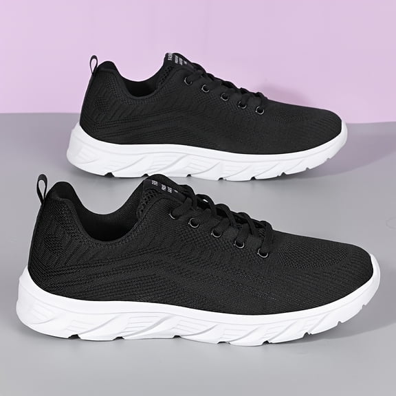 Men's Casual Sneakers, Men's Knit Running Shoes - Breathable Lightweight EVA Sole, Low-Top Design for Gym, Jogging & Secure Lacing, Black, Fitness Shoes Daily Wear - All-Season C/Comfortable Sneakers