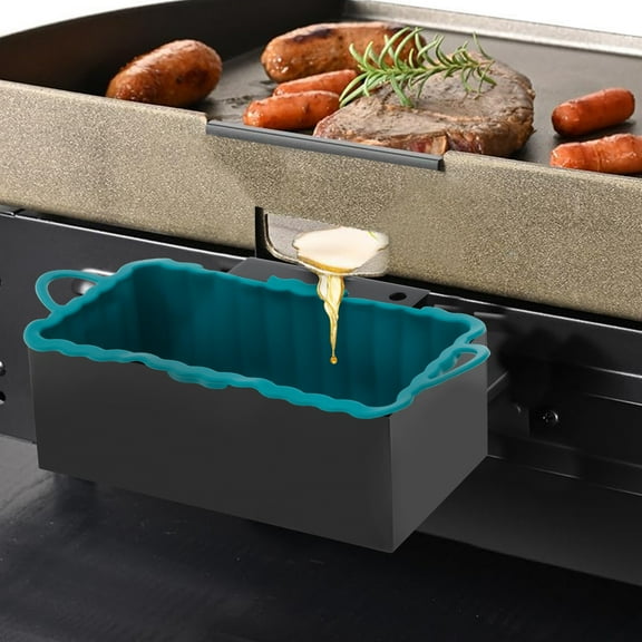 Sutowe Metal Iron Grease Catcher Drip Tray for Camping BBQ Heavy Duty Drip Pan with Silicone Drainer Fits 17/22/28/36 Inches Griddles for Outdoor Cooking