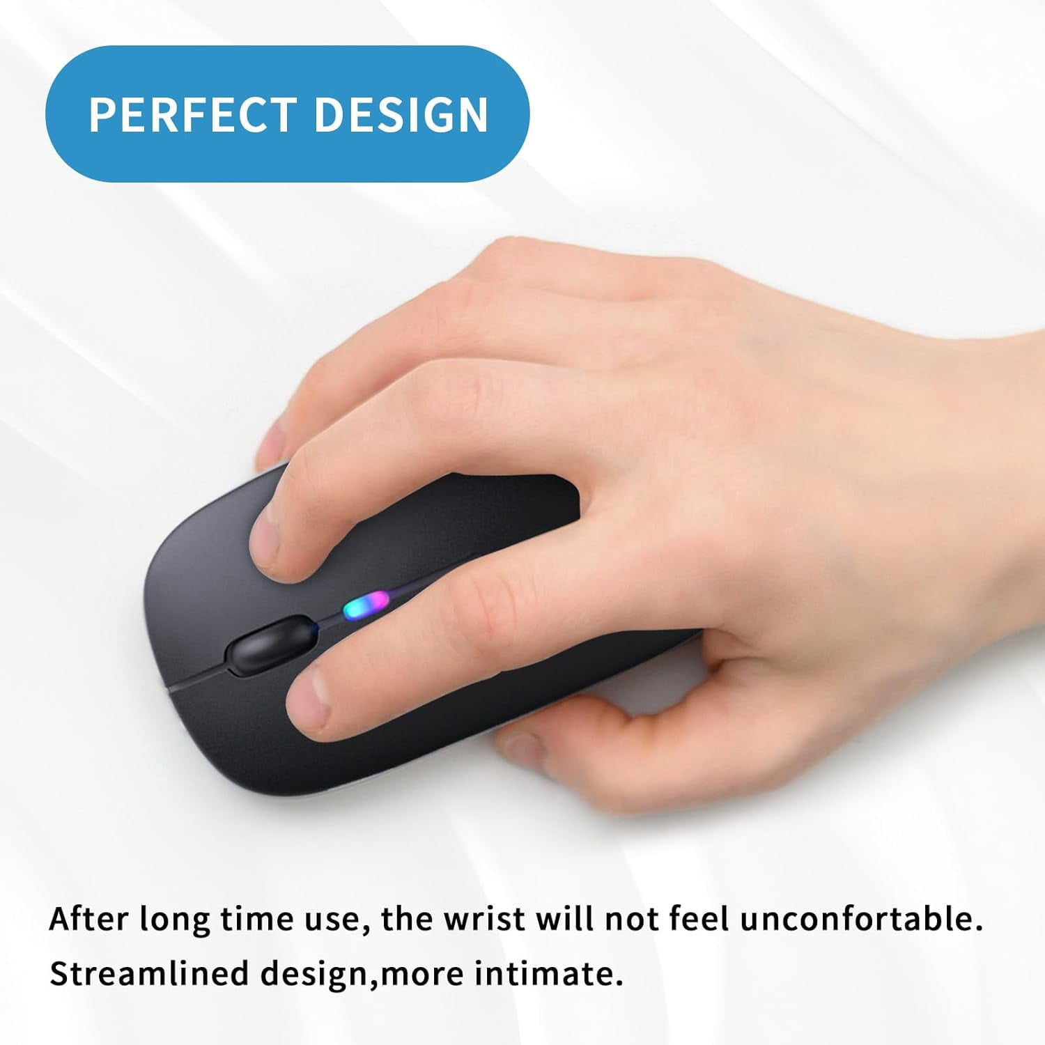 Wireless Bluetooth Mouse, Rechargeable, LED, Silent, Ultra-thin Design (Bluetooth 5.2 and 2.4GHz USB Receiver) | Portable Computer Mouse for Laptops, iPads, MacBooks Devices ()