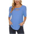 thumbnail image 2 of Moda mujer verano Casual suelta manga corta Pullove blusa sólida camiseta Fridja  ghk975, 2 of 4
