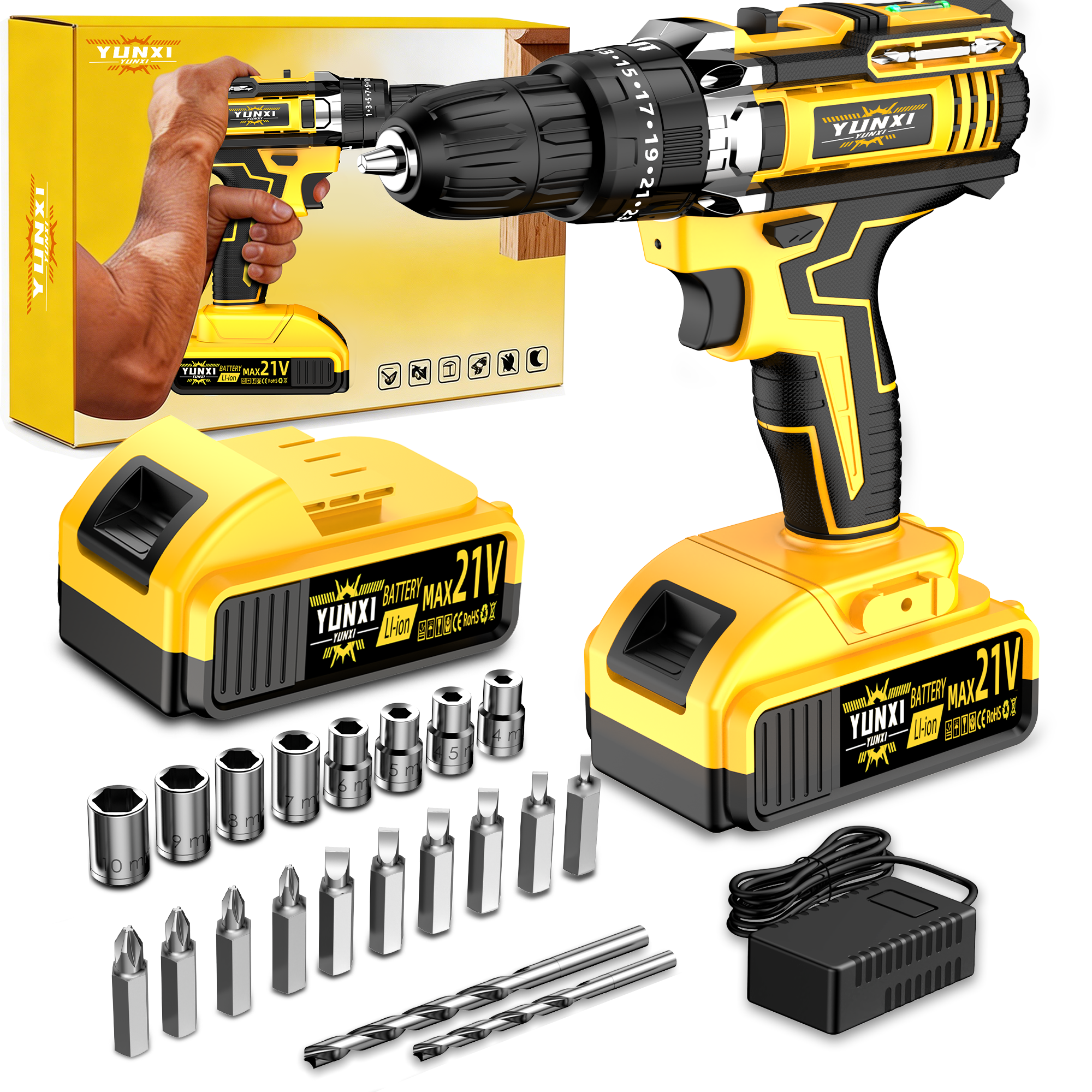 DGB Cordless Drill Driver, Rechargeable Lithium-Ion Power Tool for Home Improvement, Furniture Assembly and Everyday DIY Projects