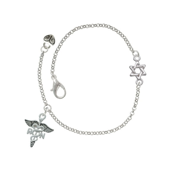 Delight Jewelry Silver-tone Registered Nurse Caduceus - Silvertone Star of David Delicate Bracelet, 6.25 1.75" Extender