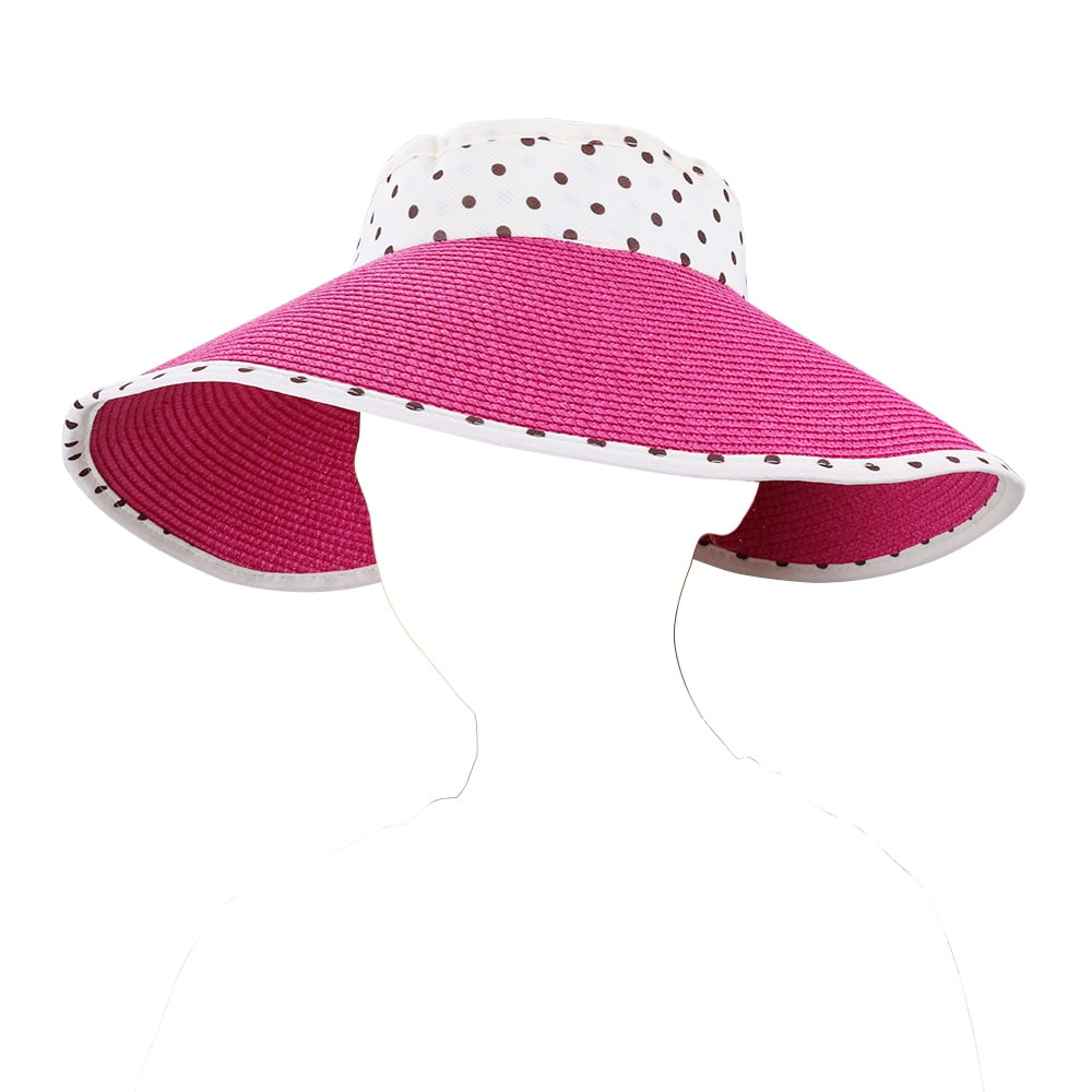 Women's and Girl's Polka Dot Straw Visor Sun Hat