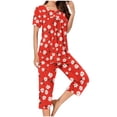 thumbnail image 1 of Jamicy Ensembles de Pyjamas pour Femmes Mode Décontractée Ample Imprimé Col Rond Boutonné Manches Courtes avec Pantalon Court Ensemble de Pyjamas pour Femmes, 1 of 5
