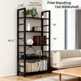 thumbnail image 3 of Kelno 5-Tier Bookshelf 62"x24" Industrial Storage Shelf Free Standing Bookcase Metal Frame Bookcase with Open Storage Shelves,Black, 3 of 6