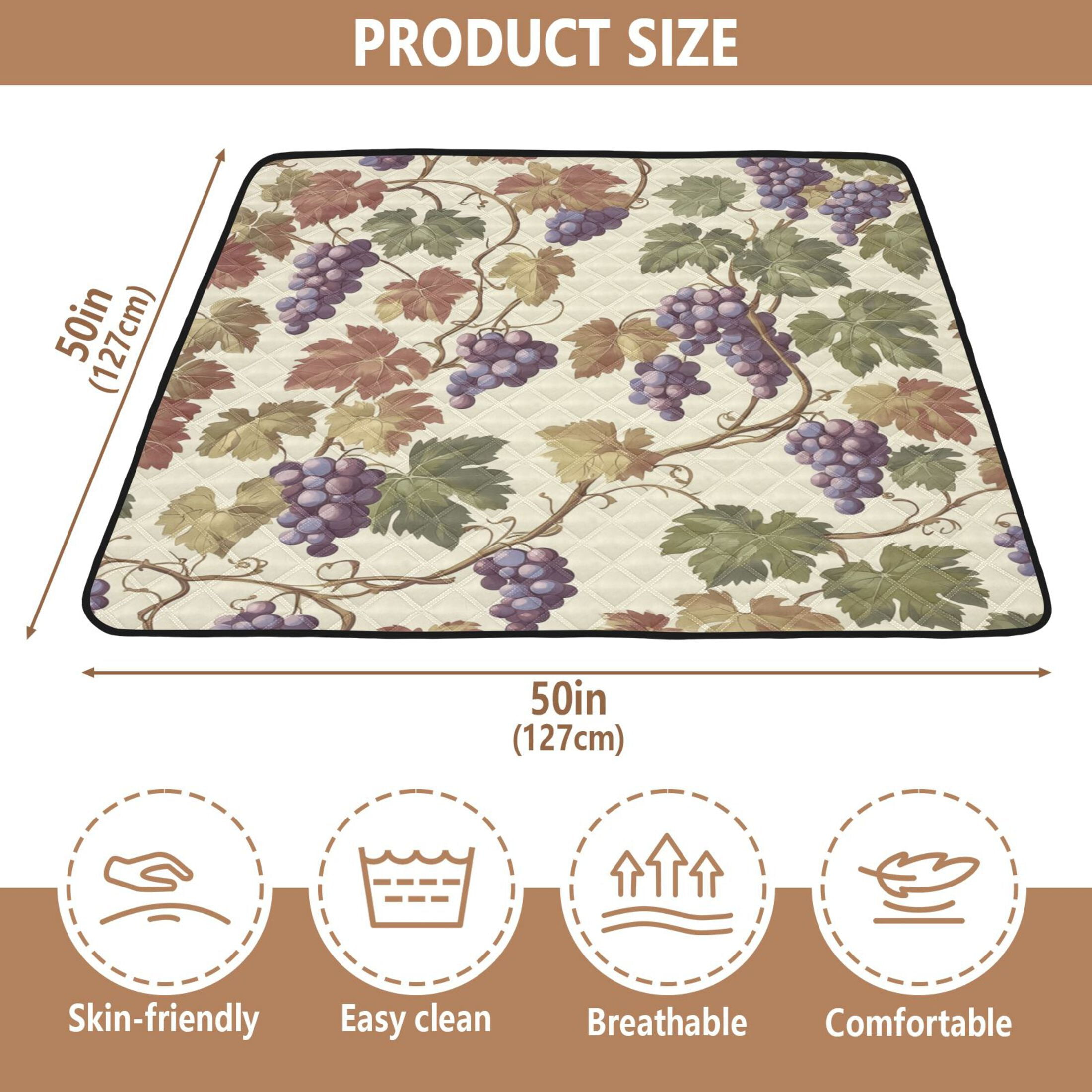 WOBOGO Grape Seamless Picture Baby Playmats Extra Large Waterproof Rollable Activity Pads for Toddlers 50×50inch