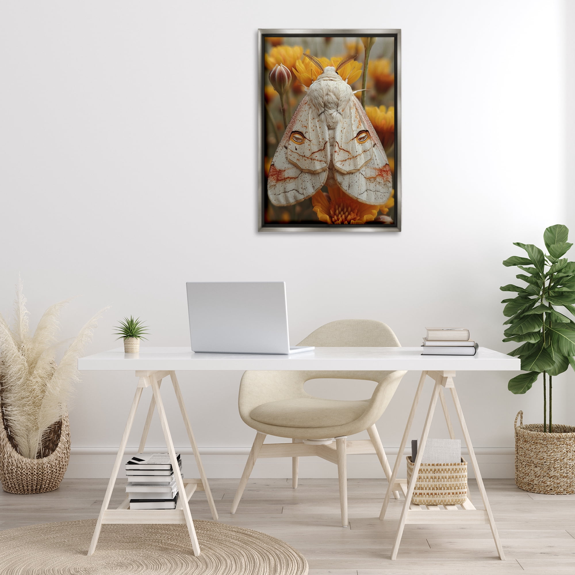 Stupell Industries Delicate Luna Moth Animals & Insects Painting Gray Floater Framed Canvas Art Print Wall Art, 21 x 31