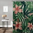 thumbnail image 2 of Leisuo Decorative Beach Cheerful Tropical Dark Green Leaves of Palm Trees and Flowers Shower Curtain for Bathroom Decoration White, 2 of 7