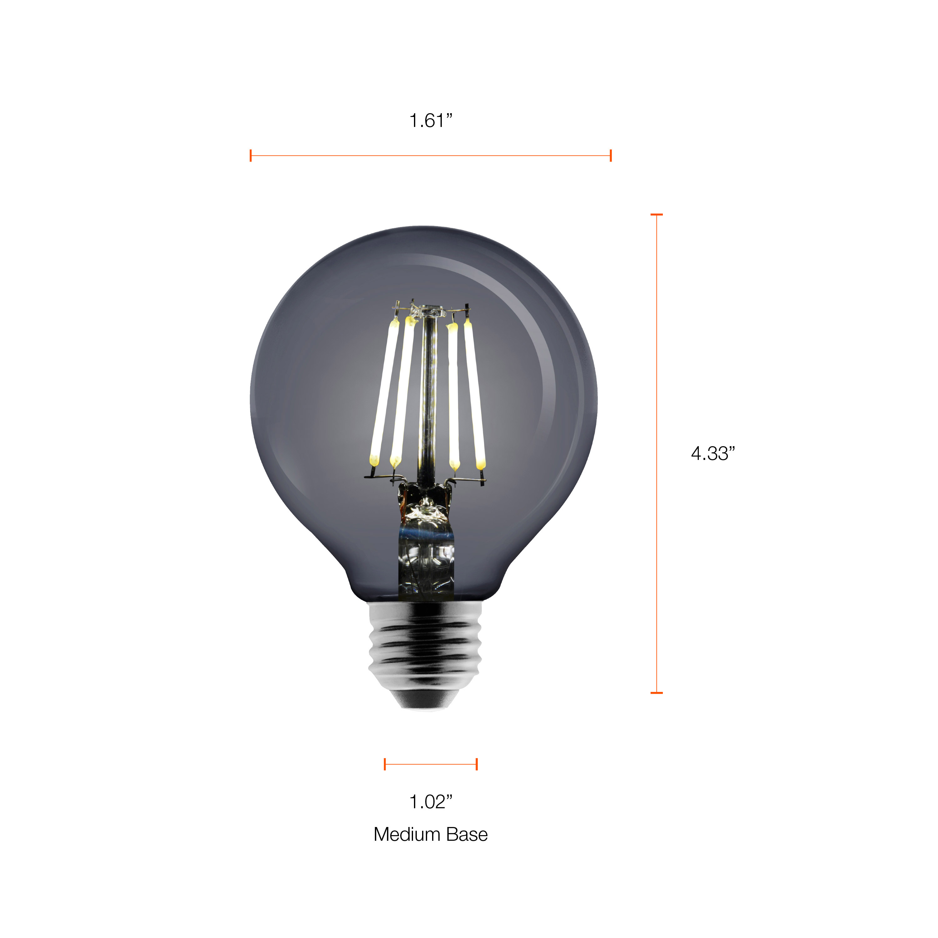 Better Homes & Gardens Vintage Style LED Light Bulb, G25, 40W Equivalent, Smoked Classic Filament, E26, Dimmable, 4 Pack