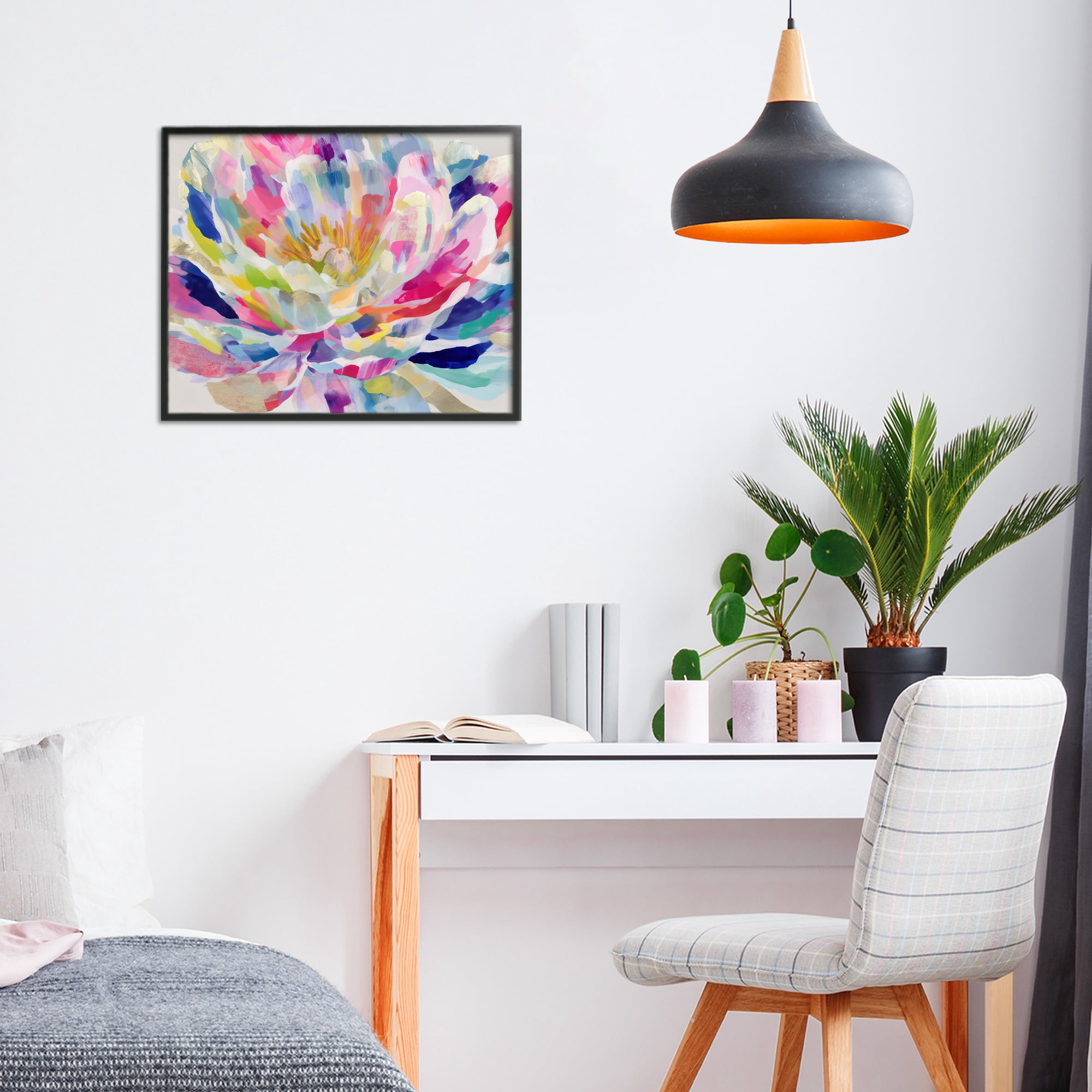 Stupell Industries Dahlia in Pink & Blue Black Framed Giclee Art, design by Chromatic Storm Studio