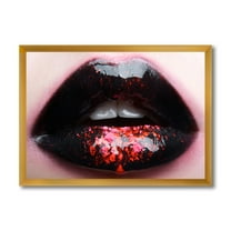 Designart 'Plump Woman Lips With Pink and Black' Modern Framed Art Print