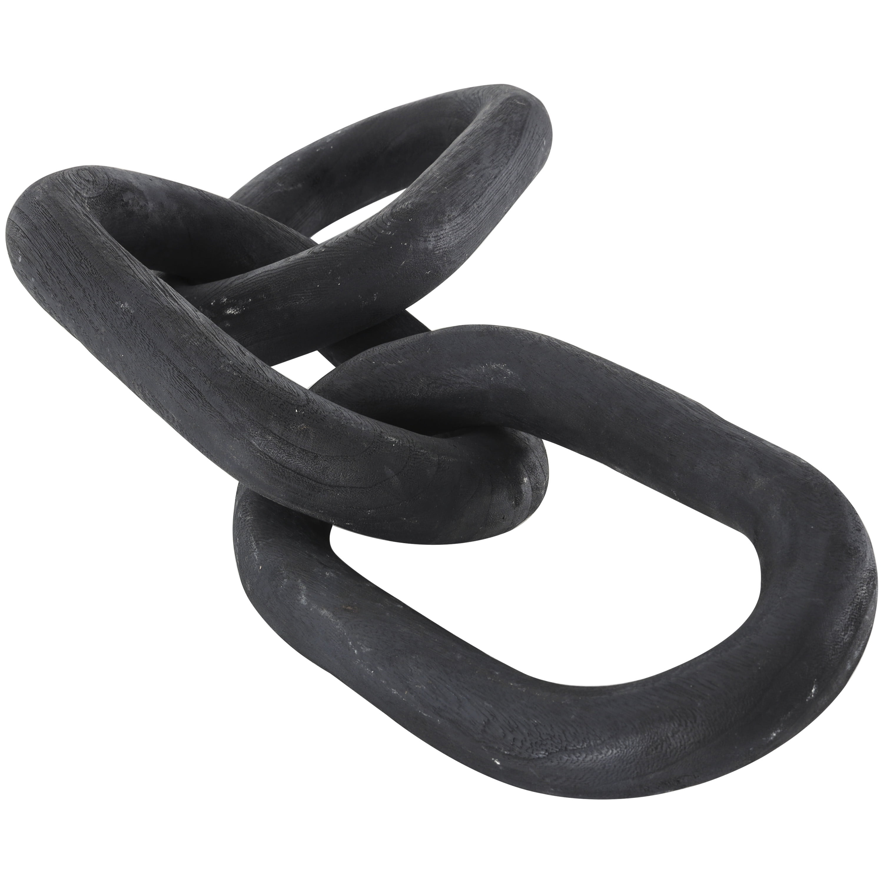 23" x 3" Black Wood Distressed Matte 3 Link Chain Sculpture, by DecMode