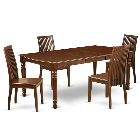 East West Furniture Dining Room Set Mahogany, DOIP5-MAH-W