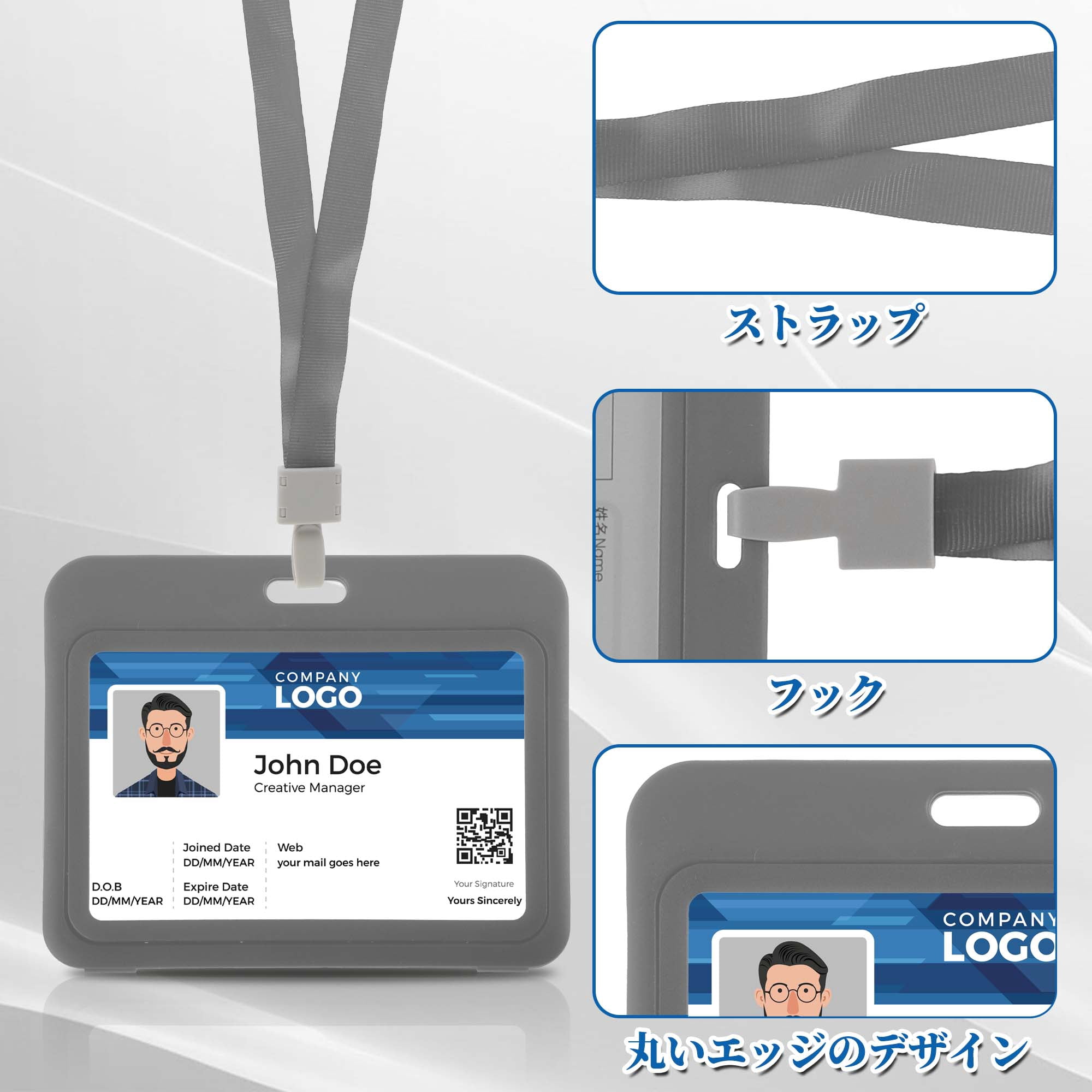 Unique Bargains Lanyards for ID Badges Leather Clear Card Holder with Lanyard Gray