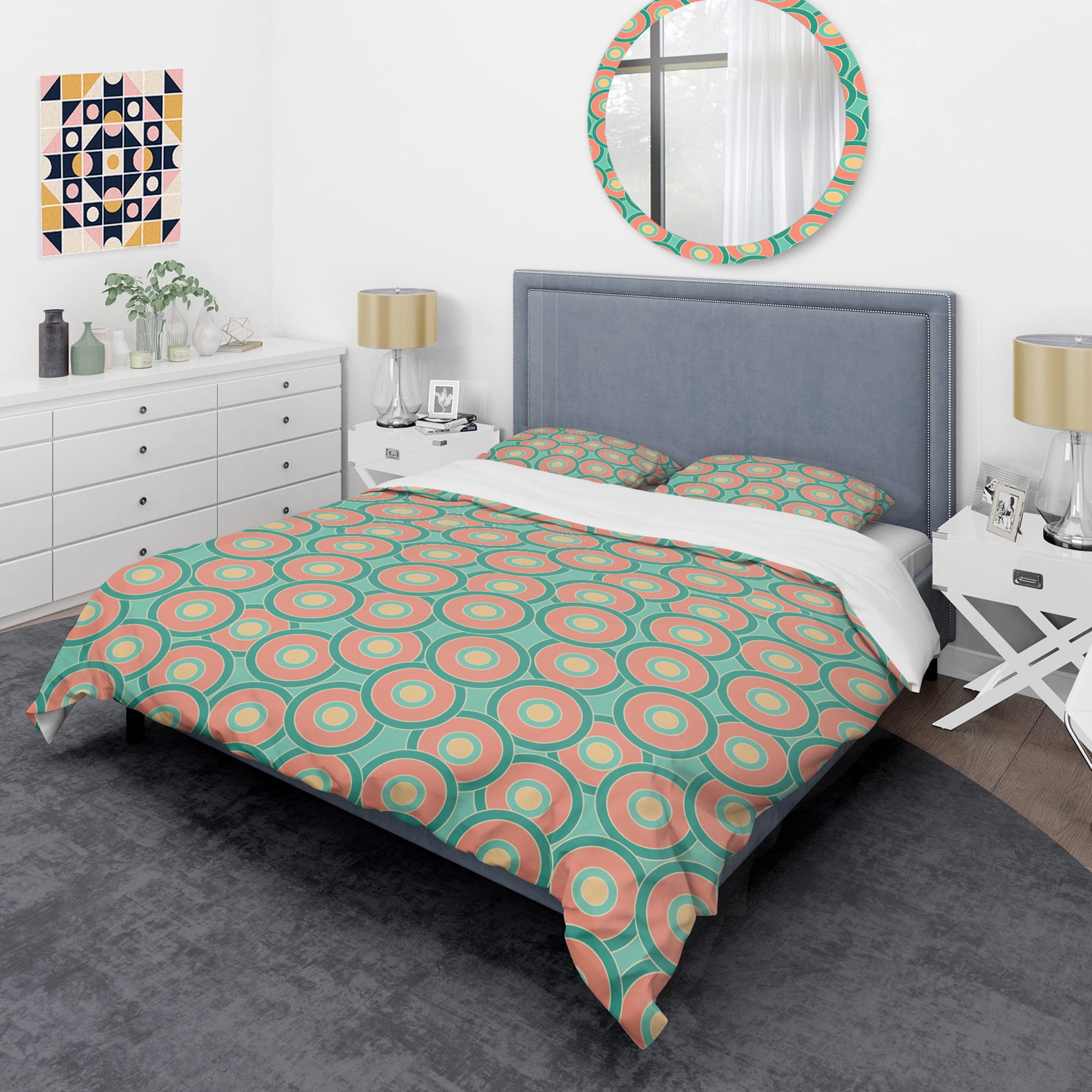 Designart 'Retro Circular Pattern VI' Mid-Century Modern Duvet Cover Set