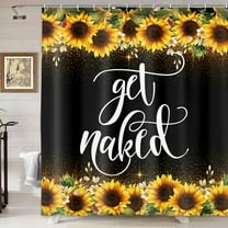 Funny Get Naked Sunflower Shower Curtain, Farmhouse Yellow Rustic Sunflower Floral Funny Quote Get Naked Shower Curtain for Bathroom, Country Flower Plant Bathroom Curtain 70X70IN Black White