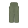 thumbnail image 4 of Kddylitq 2024 Capris for Women Long Shorts Below The Knee Casual Summer Elastic Waist Flowy Beach Shorts Linen Loose Fit Army Green 2XL, 4 of 5