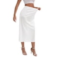 thumbnail image 4 of INSPIRE CHIC Mother's Day Women's Slips Satin Lace Trim Flared Hem Half Slip Lightweight Solid Maxi Petticoat S White, 4 of 5