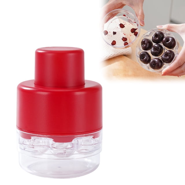 Oleegame 1PC Potato Fry Cutter Portable Cherry Core Remover With 7 Individual Holes Multi Function Cherries Seed Remover Tool Quick Release Multi Cherry Pitter For Kitchen Red