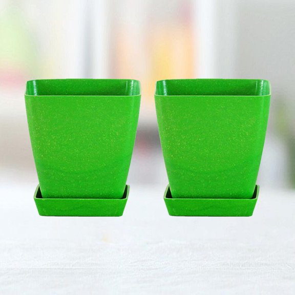 FUTUREORYY 2Sets Green Bamboo Fiber Succulent Pots Lightweight Small Flower Pots for Home Decoration
