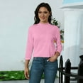thumbnail image 4 of Mock Neck Tops for Women Basic 3/4 Sleeve Layering Shirts Dressy Casual Loose Lightweight Turtleneck Tops Pink 2XL, 4 of 7