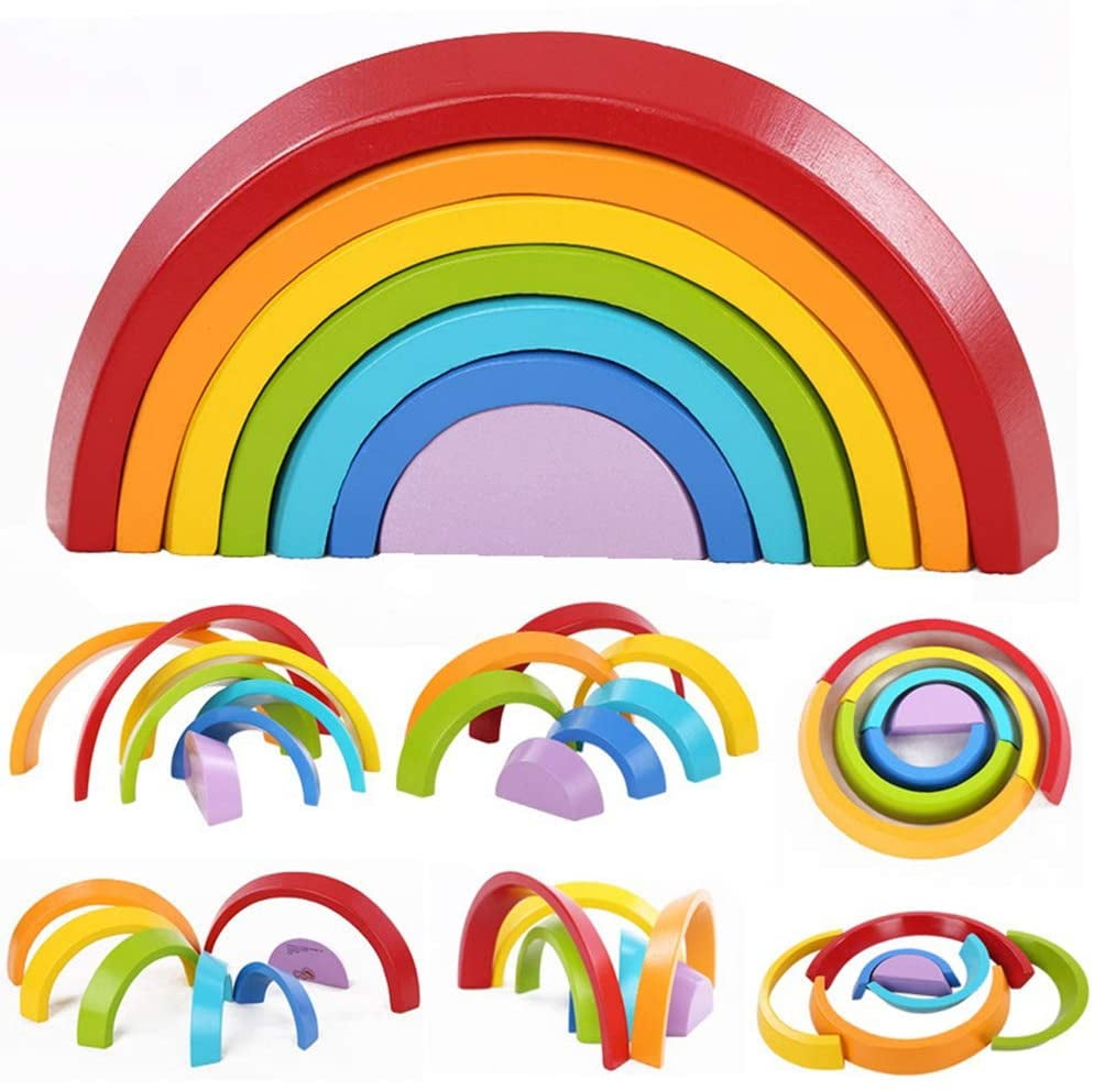 Details about   Wooden Rainbow Building Stacking Blocks Baby Toddler Educational Montessori Toy 
