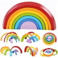 thumbnail image 1 of Montessori juguetes de arco iris de madera colorido puente de arco juego de bloques de construcción juego de clasificación de formas juguete de aprendizaje apilador rompecabezas de ensamblaje anidado Ormromra WMZL-1270, 1 of 7