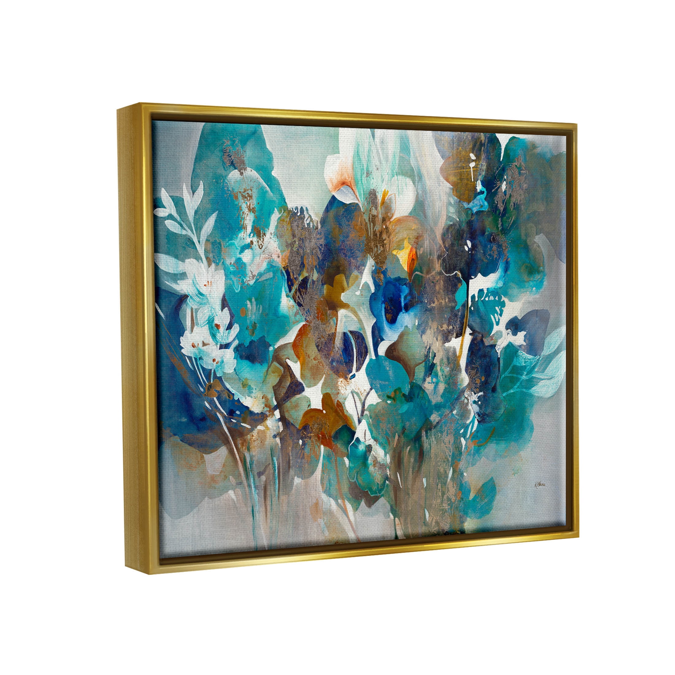 Stupell Industries Mixed Floral Petals Arrangement Painting Metallic Gold Floating Framed Canvas Print Wall Art, Design by K. Nari