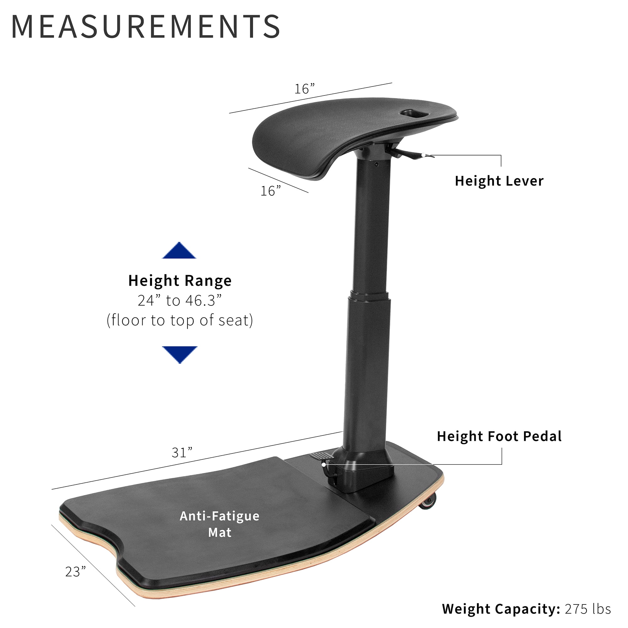 VIVO Black Ergonomic Leaning Chair with Anti-Fatigue Mat for Home and Office